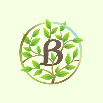 B字标志由树枝和绿叶扭成的圆圈。