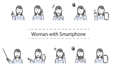 女人插图设置使用智能手机