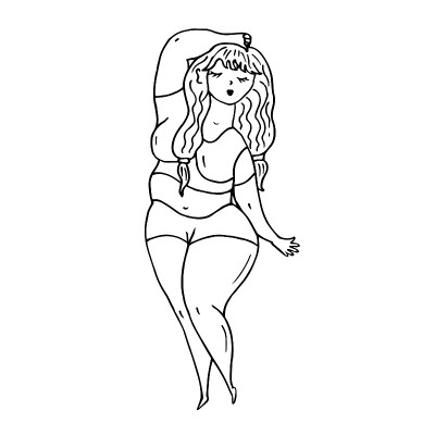 豪华的大号女人。线的艺术。矢量插图。