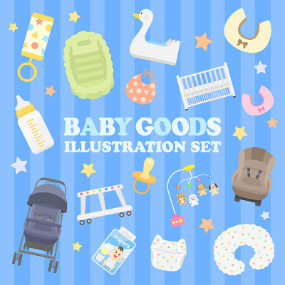 Illustration set of baby products.