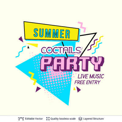 Summer party ad backgrond in pop-art style.