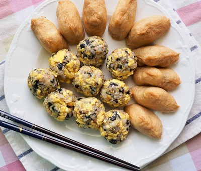 亚洲食物，火腿和蔬菜，饭团和寿司