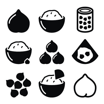 鹰嘴豆泥或鹰嘴豆，鹰嘴豆矢量图标设置