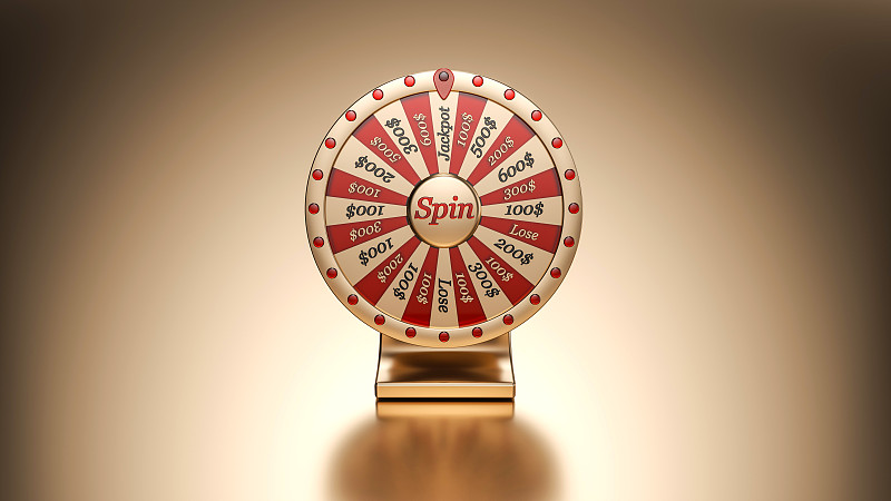 现代金色，红色和黑色幸运轮- 3D插图