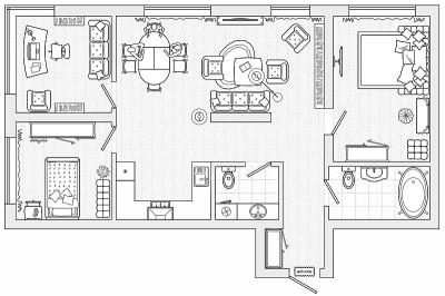 公寓家具布置的规划。房屋建筑图(俯视图)。室内设计平面图。向量的布局