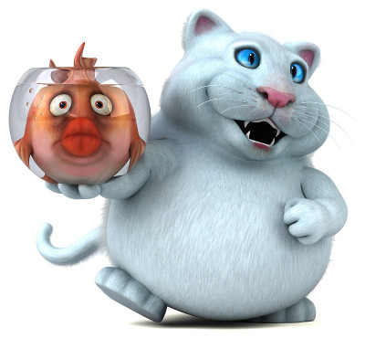 猫和鱼- 3D插图
