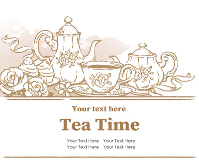 使用tea time对象的设计模板。复古风格。矢量插图。