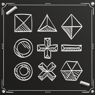 黑板多边形草图形状，数字图标集，矢量插图
