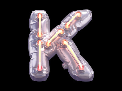 宇宙飞船霓虹灯字体。字母K。