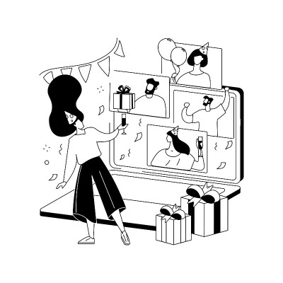 在线生日派对抽象概念矢量插图。