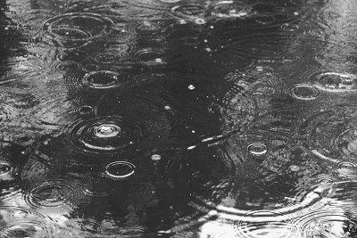 特写水面与雨滴涟漪