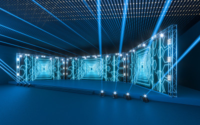 展示阶段与空白广告牌，3d渲染。