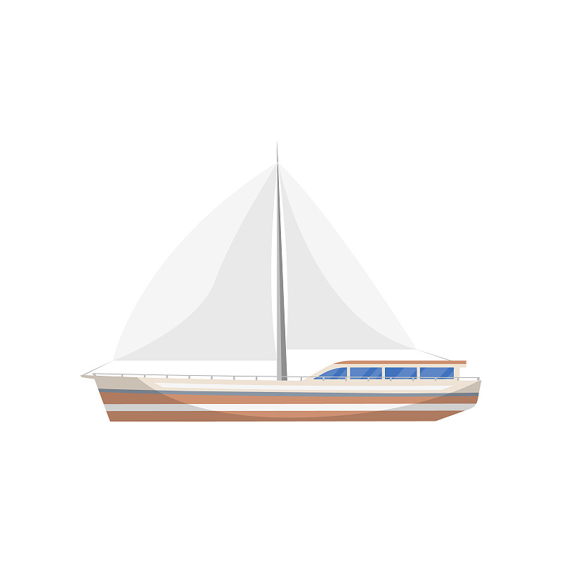 Vintage sail yacht side view isolated icon