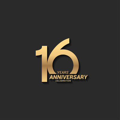 16周年设计库存插图。公司简介、小册子、传单、杂志、宣传册、海报、网页、请柬、贺卡等金周年庆典会徽设