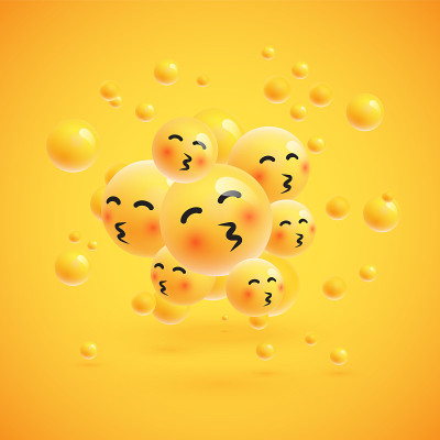 一组高细节的黄色表情，矢量插图