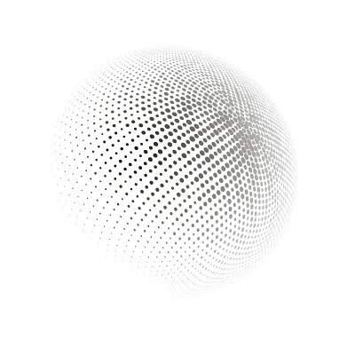 半色调球面虚线矢量图。圆半色调图案点标志。全球矢量插图。