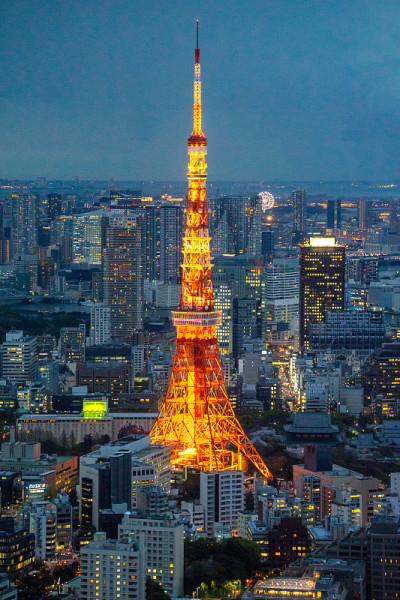 东京的天际线，日本东京塔，从上面