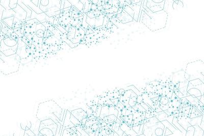 科学网络格局，连接线与点。技术六边形结构或分子连接元件。