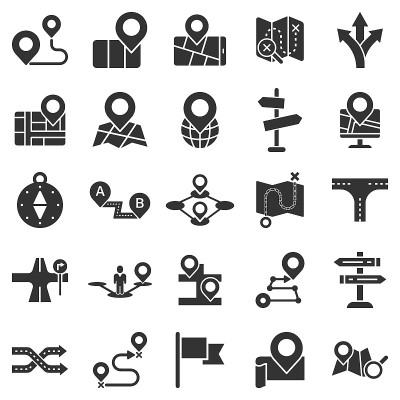 Navigation icon set in flat style. Gps direction v