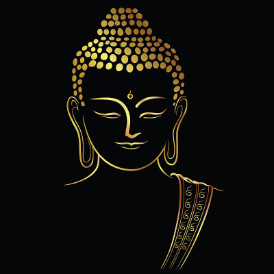 Golden buddha head with golden border element isol