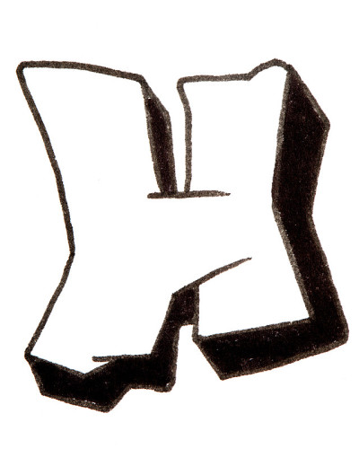 字母H，字母涂鸦风格