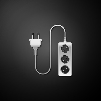 Silver Electric extension cord icon isolated on bl