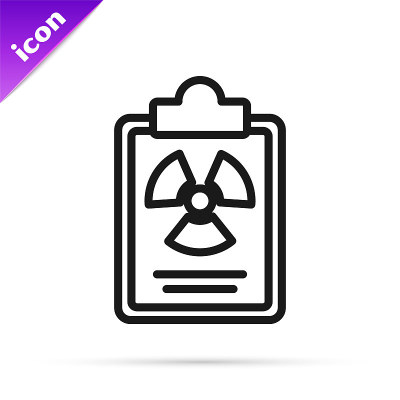 Black line Radiation warning document icon isolate