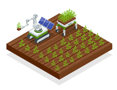 Isometric automation smart farming on the field. A