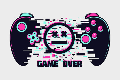 Video game gamepad with glitch effect. Cyberpunk s