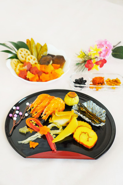 日本新年菜肴，大志上的白色背景