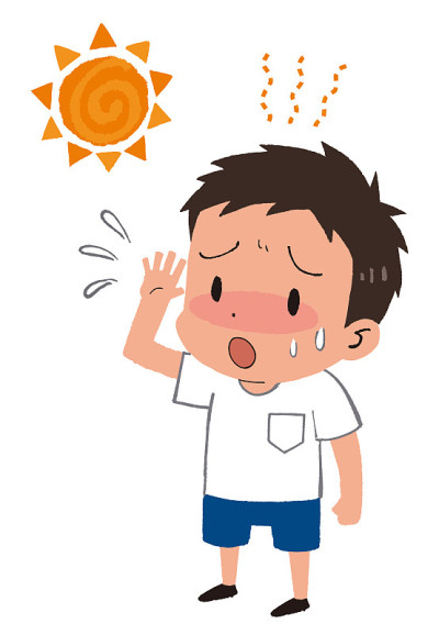 男孩和太阳，中暑，漫画插图
