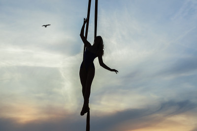Acrobatics in aerial silk.