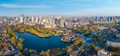 航拍浙江省宁波市公园