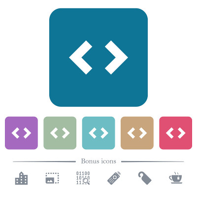 Script code flat icons on color rounded square bac