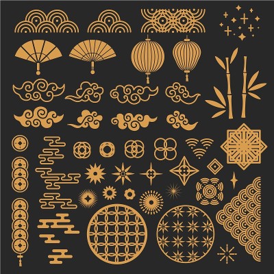 Chinese new year elements. Golden asian traditiona