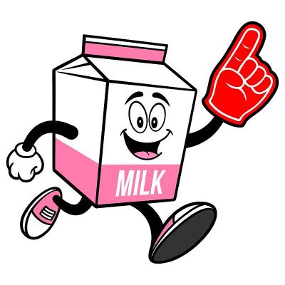 Strawberry Milk Carton Mascot running with a Foam 