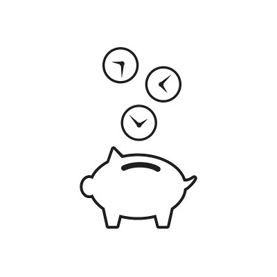 Time is money piggy bank icon.