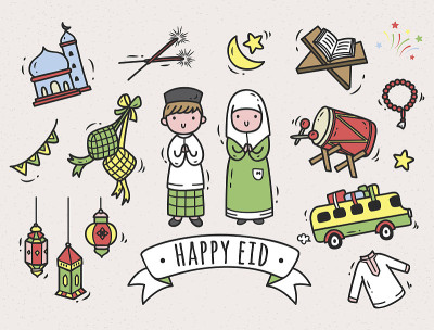 Eid mubarak或idul fitri涂鸦元素