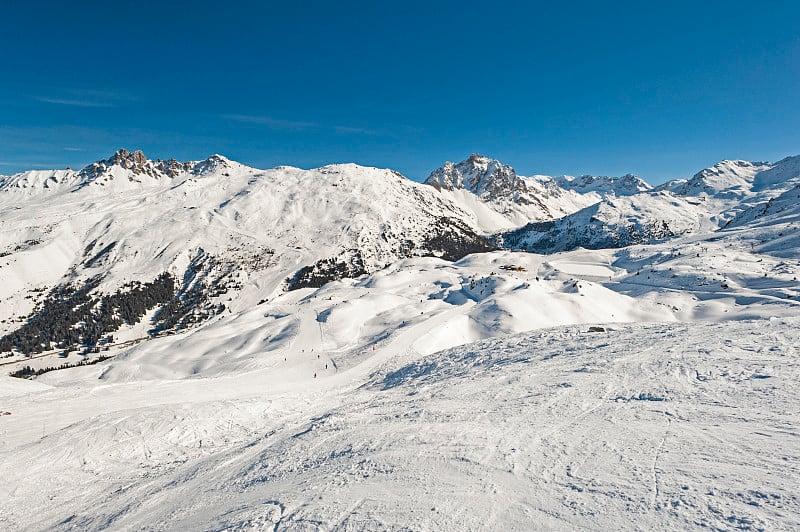 俯瞰高山滑雪胜地的滑雪道