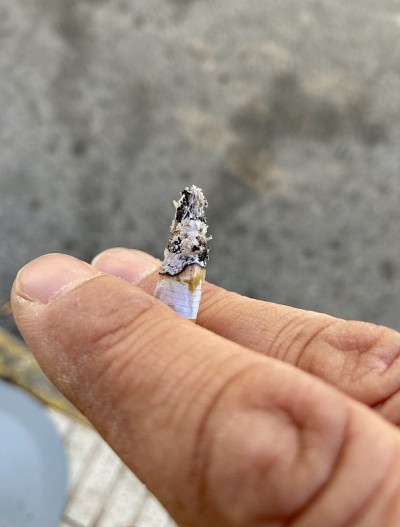 男人的手指拿着点燃的香烟