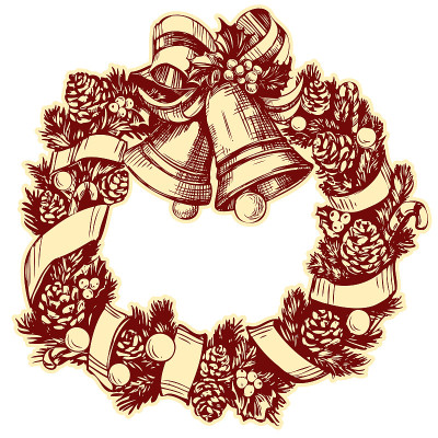 圣诞花环手绘矢量插图现实素描