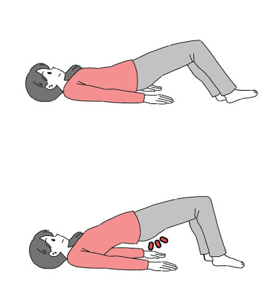 尿漏:一位妇女做盆底肌练习的插图材料