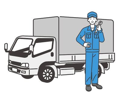 矢量插图的汽车机械师与卡车和工具材料/汽车/车辆检查/修理
