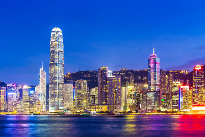 日落时香港的城市景观