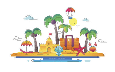 在海边-矢量线旅行插图