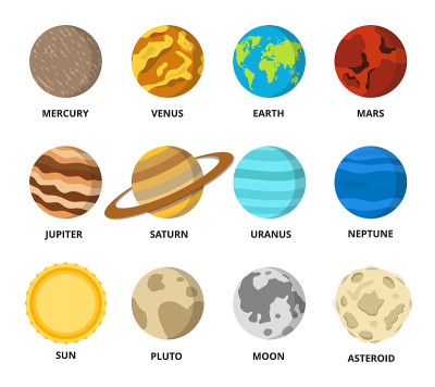五彩缤纷的行星。矢量插图。