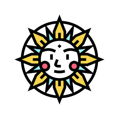 太阳神秘符号彩色图标矢量插图