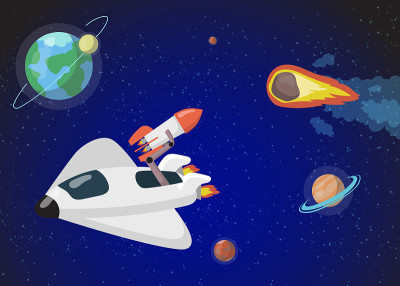 现代宇宙飞船在外太空旅行