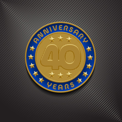 向量图标40周年纪念。图形符号与金质奖章