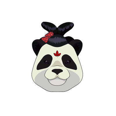 大熊猫头穿着传统的中国发型在白色孤立的背景，矢量插图卡通风格，亚洲和中国文化的概念，历史时尚和服装，